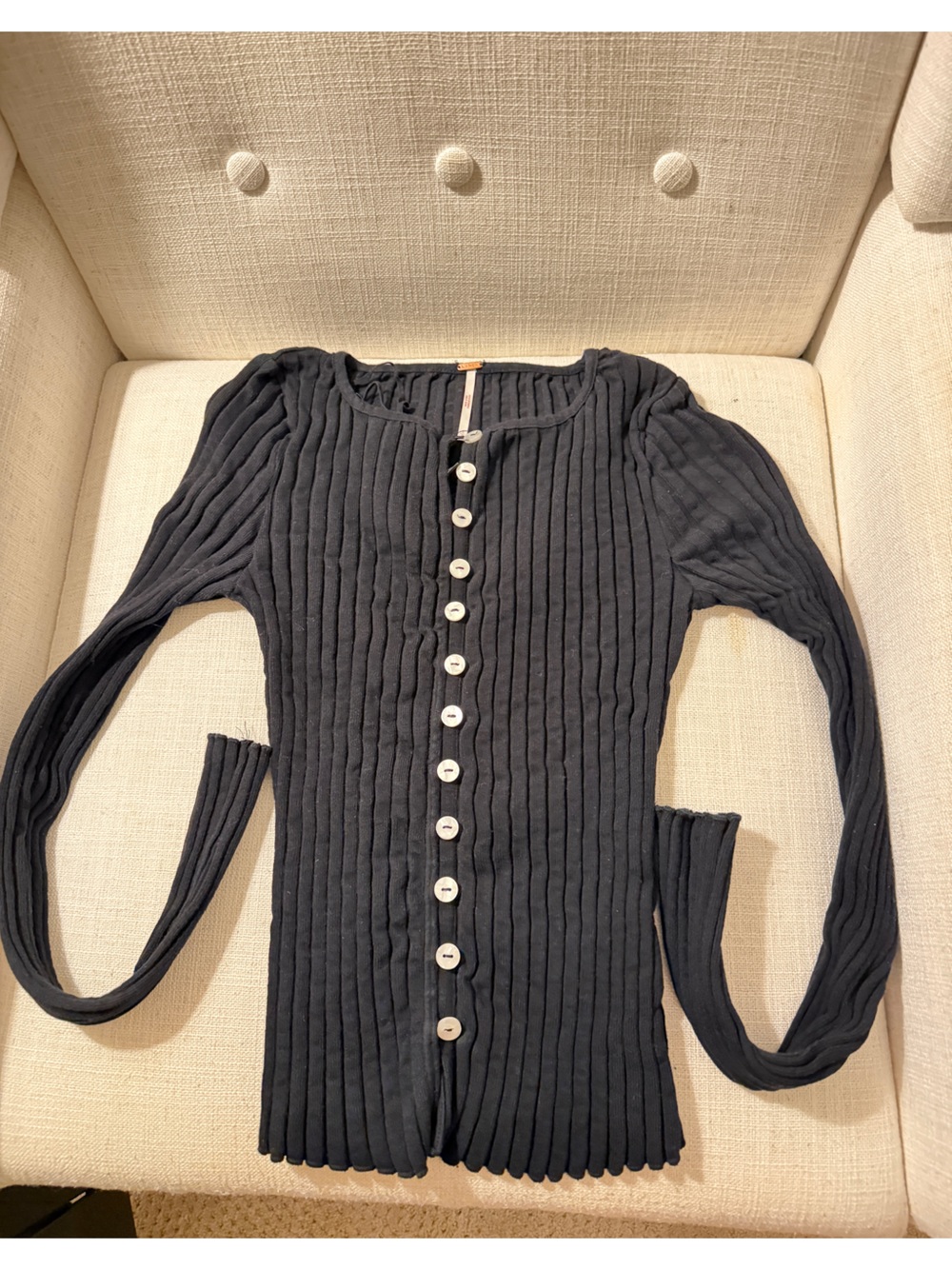 Free People Black Ribbed Button Front Top. Size S